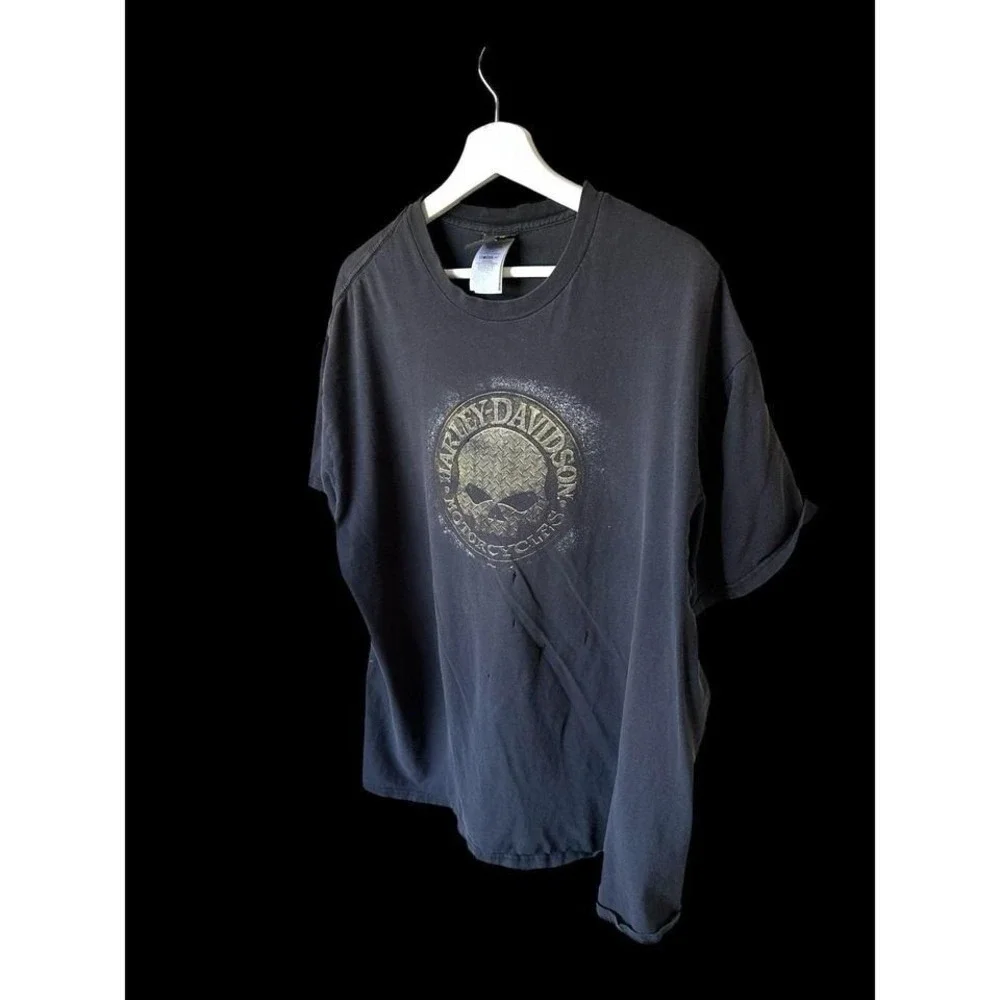 Vintage Y2K Harley Davidson Skull Black‎ T Shirt Men's XXL Biker Thrashed *flaws